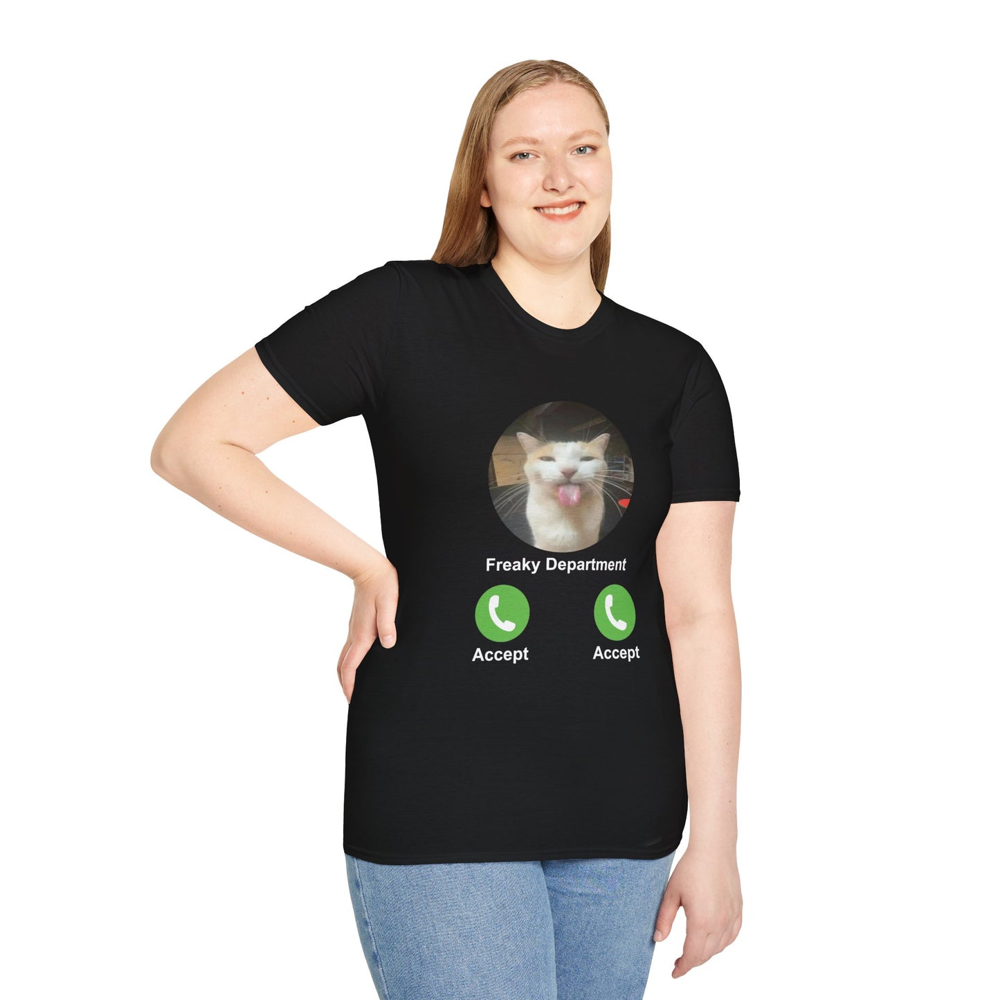 Funny Cat Unisex Softstyle T-Shirt - 'Freaky Department' Graphic Tee