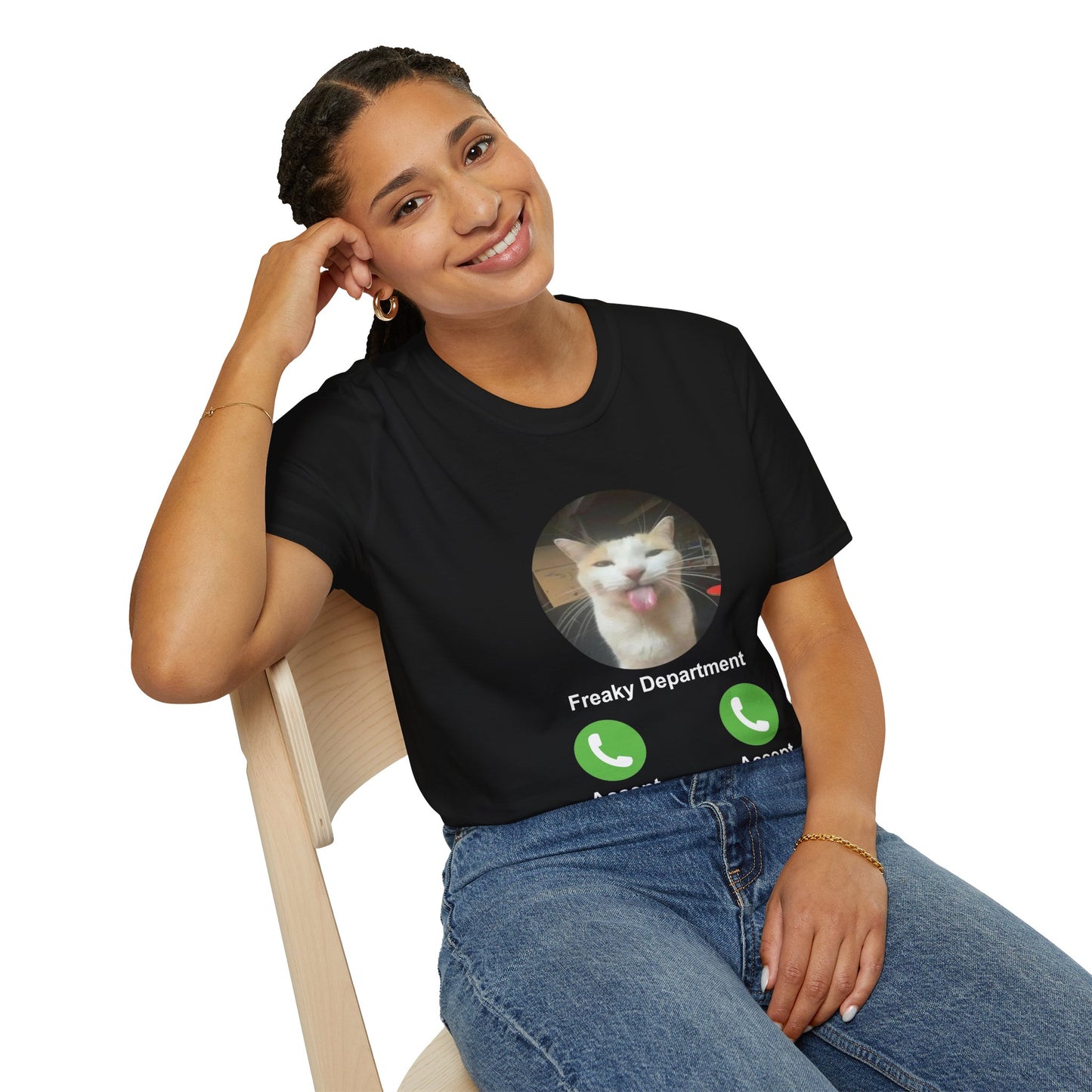 Funny Cat Unisex Softstyle T-Shirt - 'Freaky Department' Graphic Tee