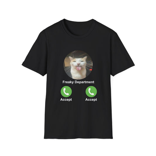 Funny Cat Unisex Softstyle T-Shirt - 'Freaky Department' Graphic Tee