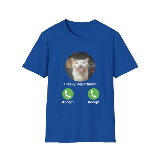 Funny Cat Unisex Softstyle T-Shirt - 'Freaky Department' Graphic Tee
